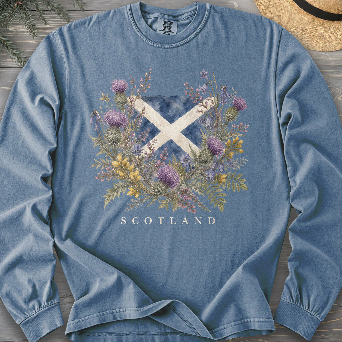 Botanical Scotland Flag Comfort Colors 6014 Long Sleeve