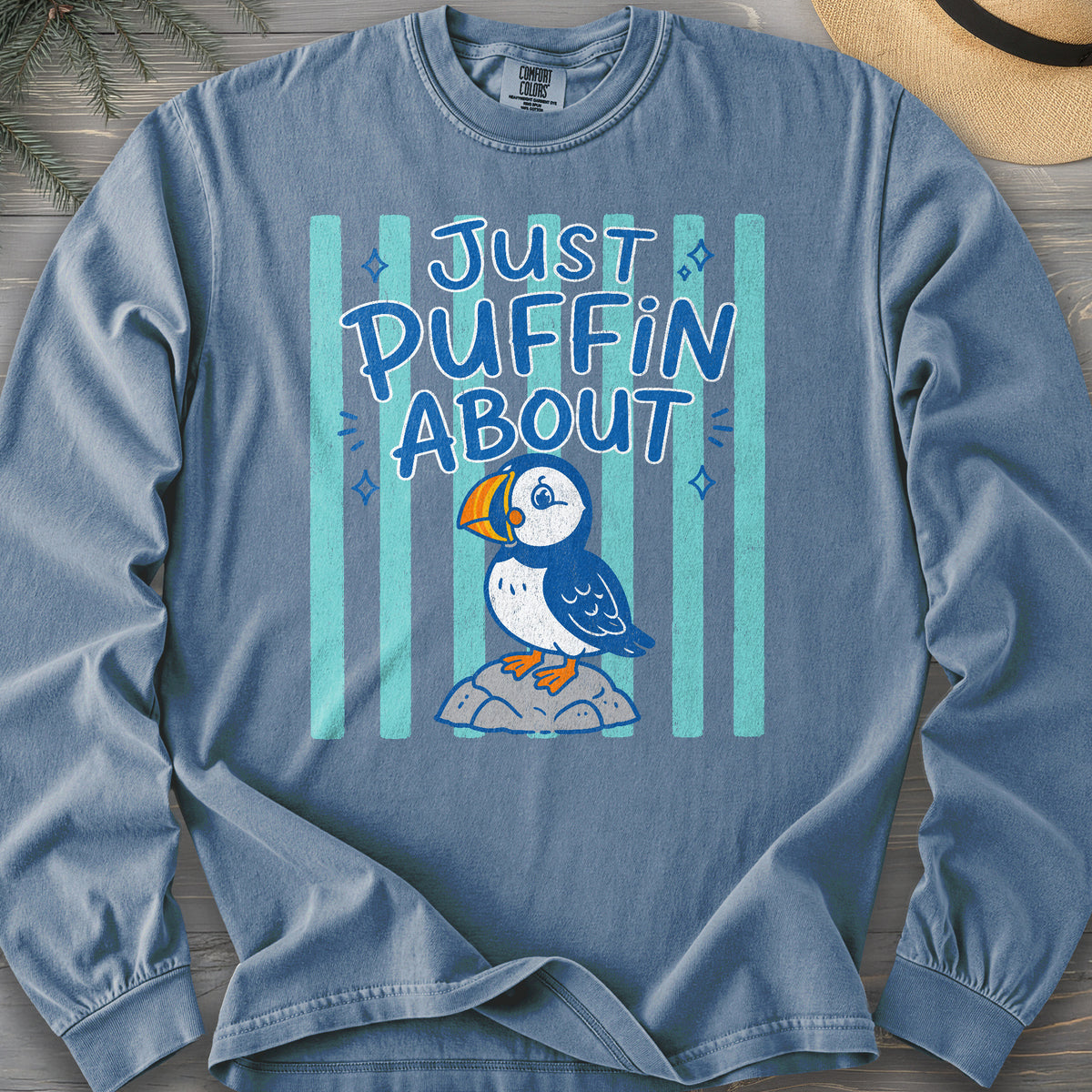 Just Puffin About Stripes Comfort Colors 6014 Long Sleeve