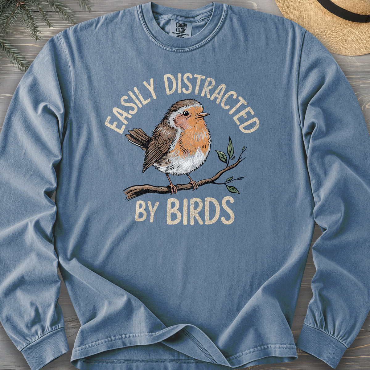 Easily Distracted By Birds Robin Textured Long Sleeve Shirt