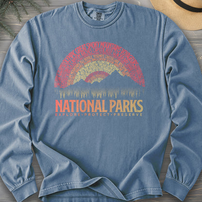 National Parks Word Art "Vintage Sunset" Long Sleeve Shirt