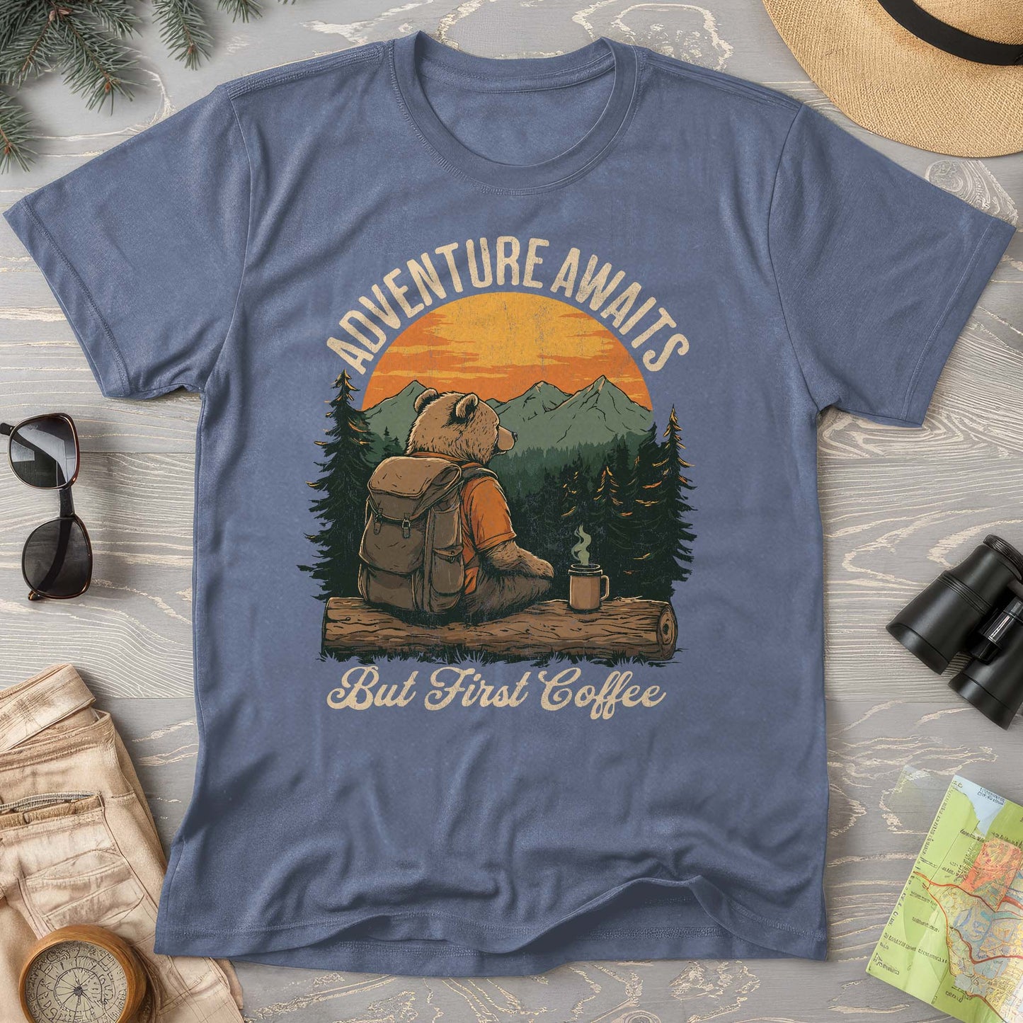 Adventure Awaits But First Coffee "Bear Design" Comfort Colors T-Shirt