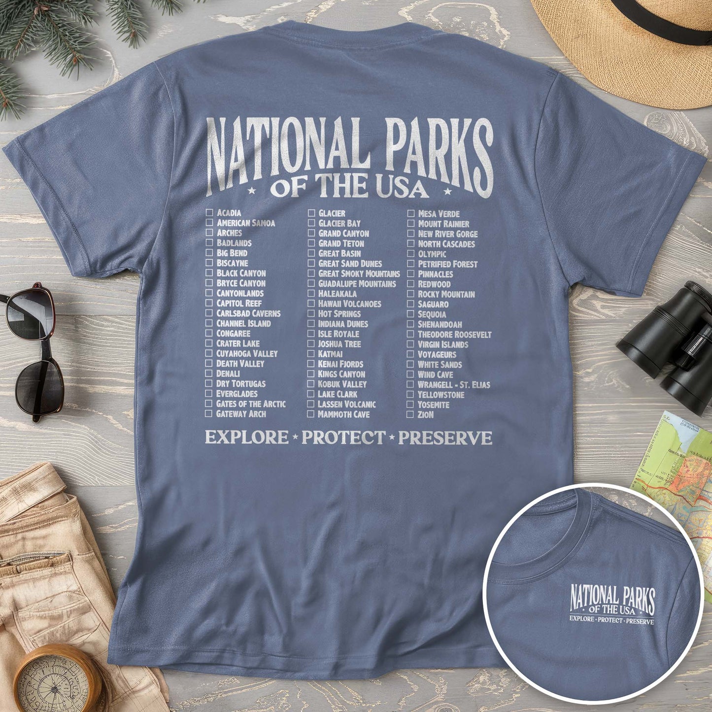 National Parks of the USA Checklist Front/Back Print Comfort Colors T-Shirt