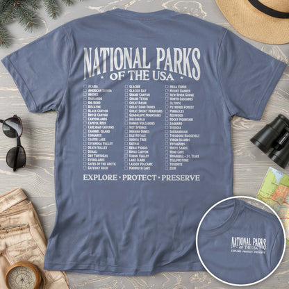 National Parks of the USA Checklist Front/Back Print Comfort Colors T-Shirt