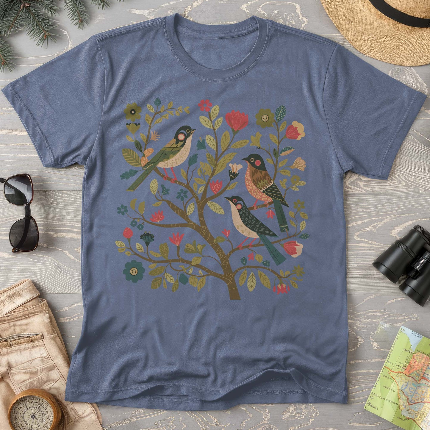 Cottagecore Birds "Folk Art Print" Comfort Colors T-Shirt