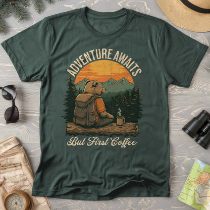 Adventure Awaits But First Coffee "Bear Design" Comfort Colors T-Shirt