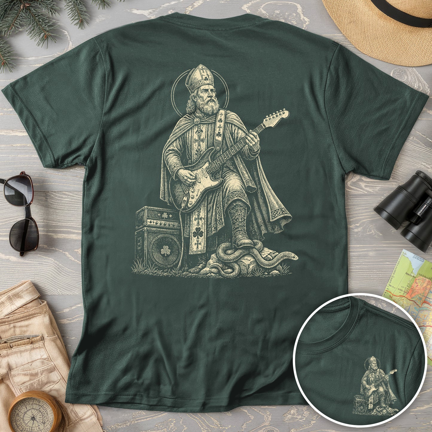 Saint Patrick Guitar Front/Back Print T-Shirt
