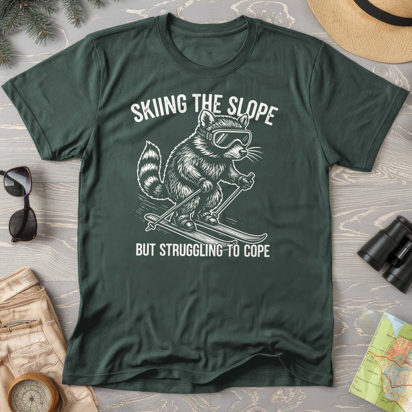 Skiing the Slope Raccoon Comfort Colors T-Shirt