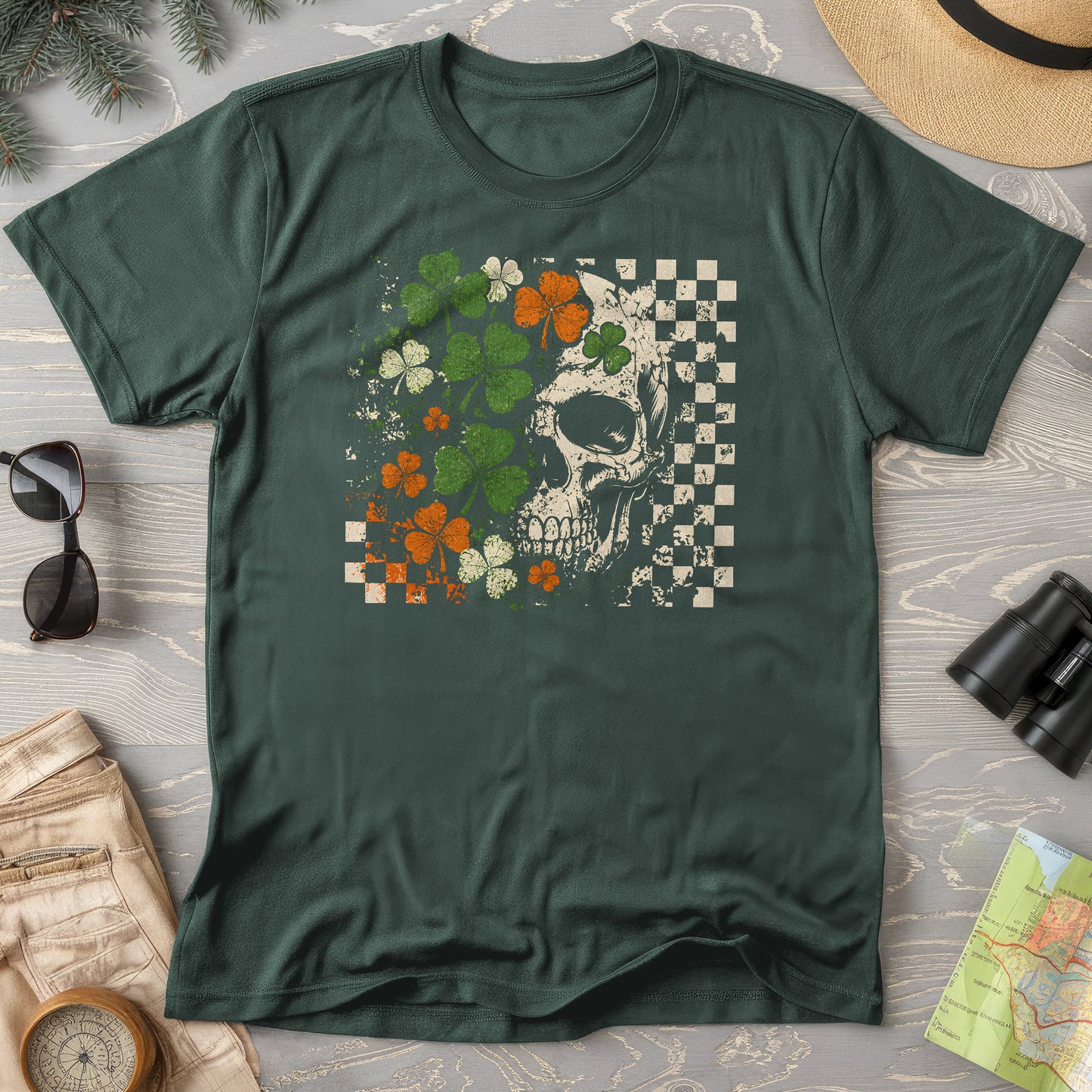 Shamrock Skull Check T-Shirt