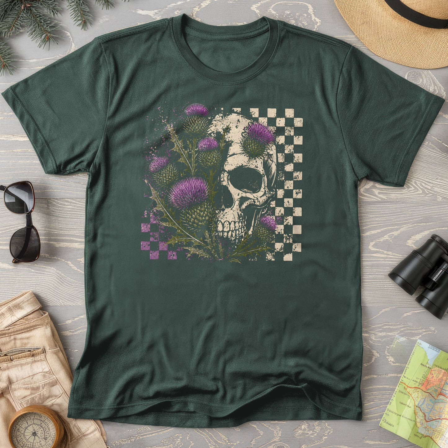 Thistle Skull Check T-Shirt
