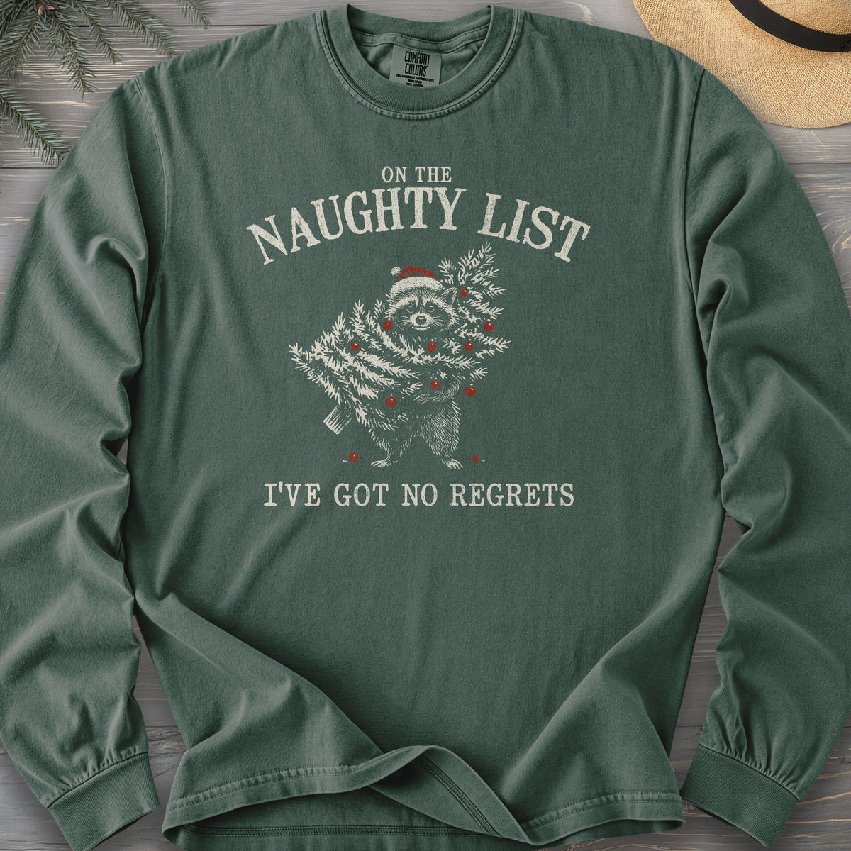 Naughty List Racoon Xmas Long Sleeve Shirt