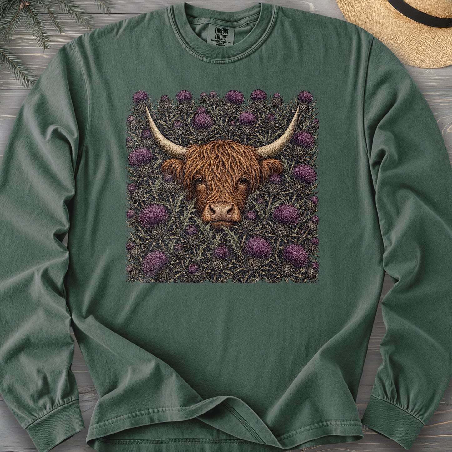 Highland Coo Thistle Comfort Colors 6014 Long Sleeve
