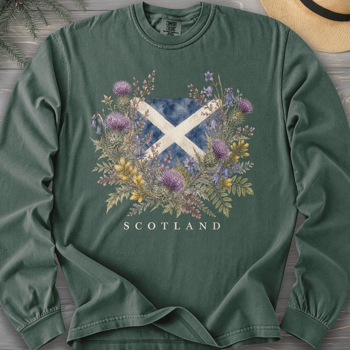 Botanical Scotland Flag Comfort Colors 6014 Long Sleeve