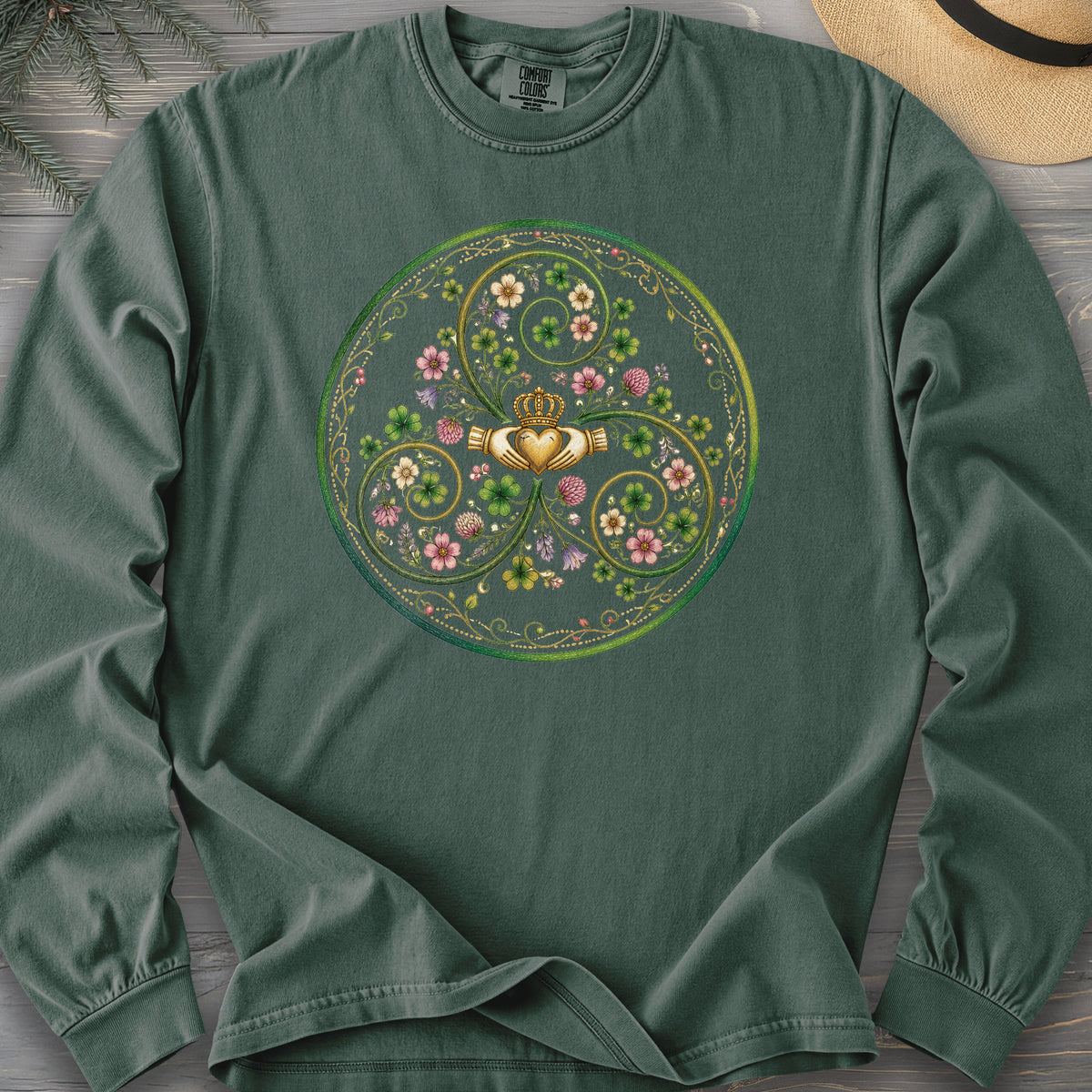 Claddagh Floral Triskele Comfort Colors 6014 Long Sleeve