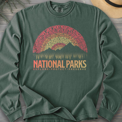 National Parks Word Art "Vintage Sunset" Long Sleeve Shirt