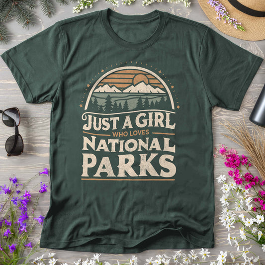 Bargain Bin Overstock! Just a Girl Who Loves National Parks T-Shirt