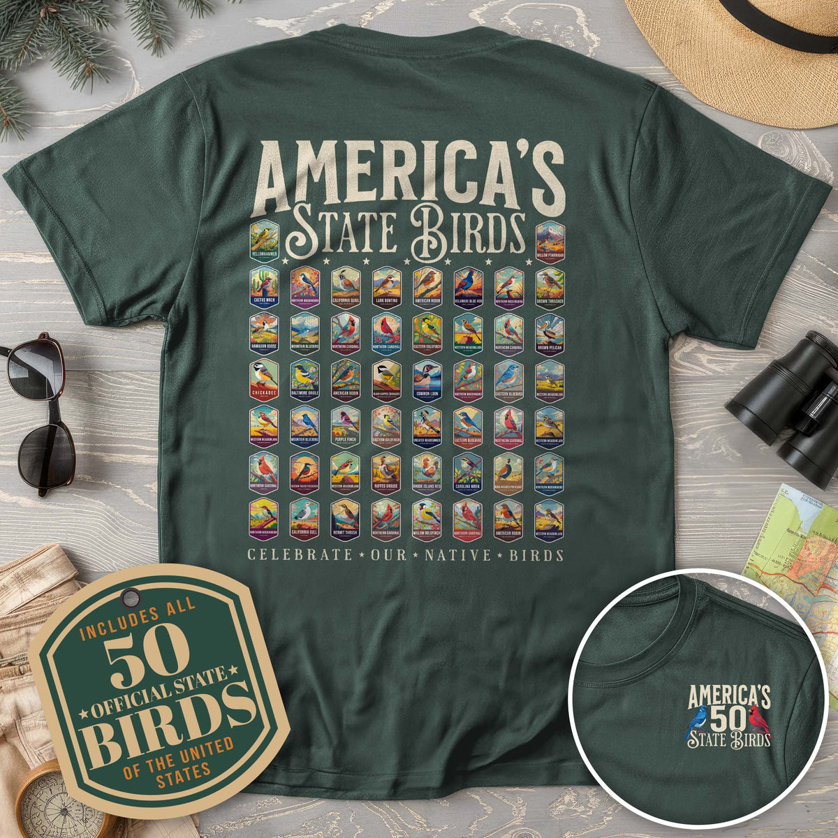 Bargain Bin Overstock! America's State Birds Front/Back Print T-Shirt