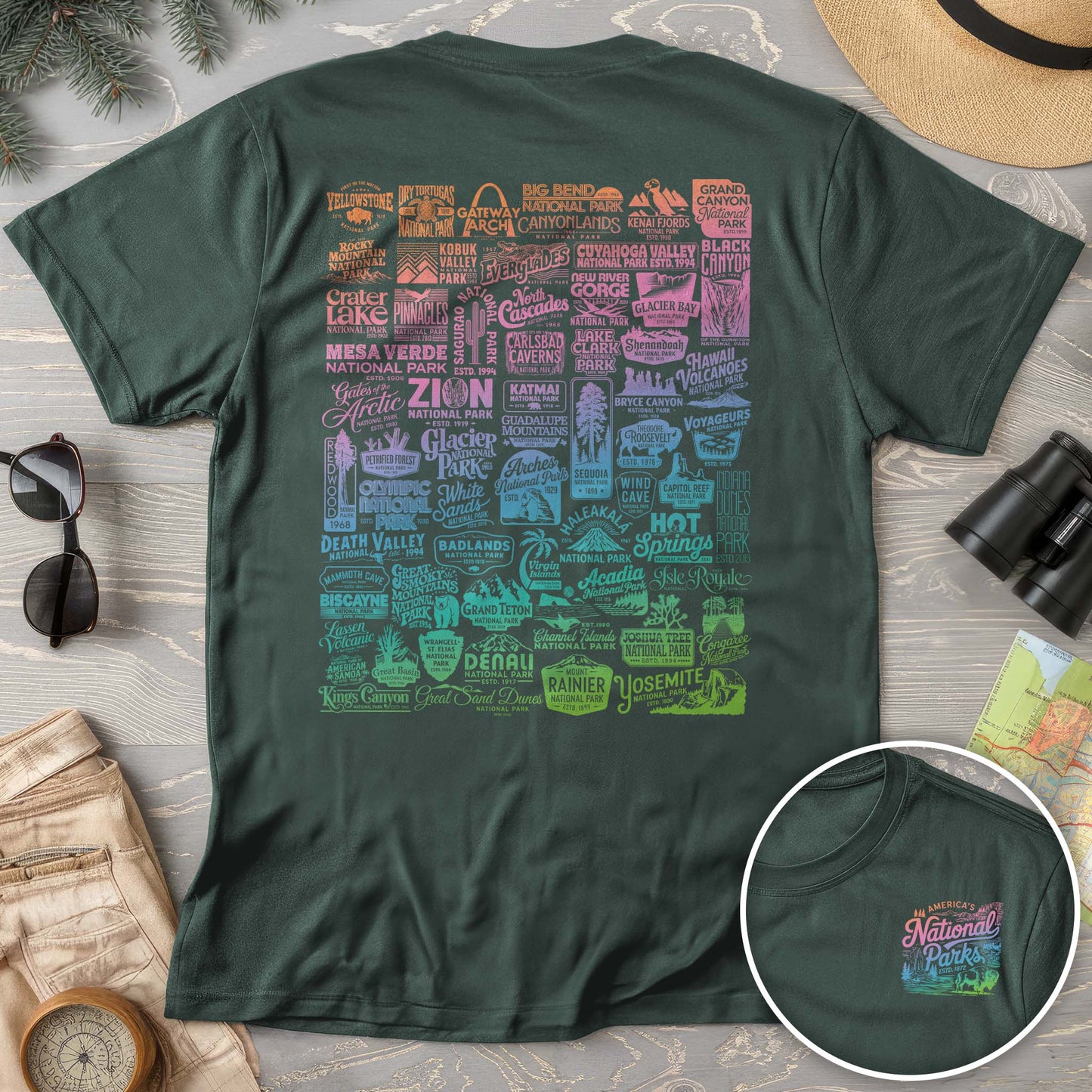 National Parks "63 Vintage Logos" Color Front/Back Print Comfort Colors T-Shirt