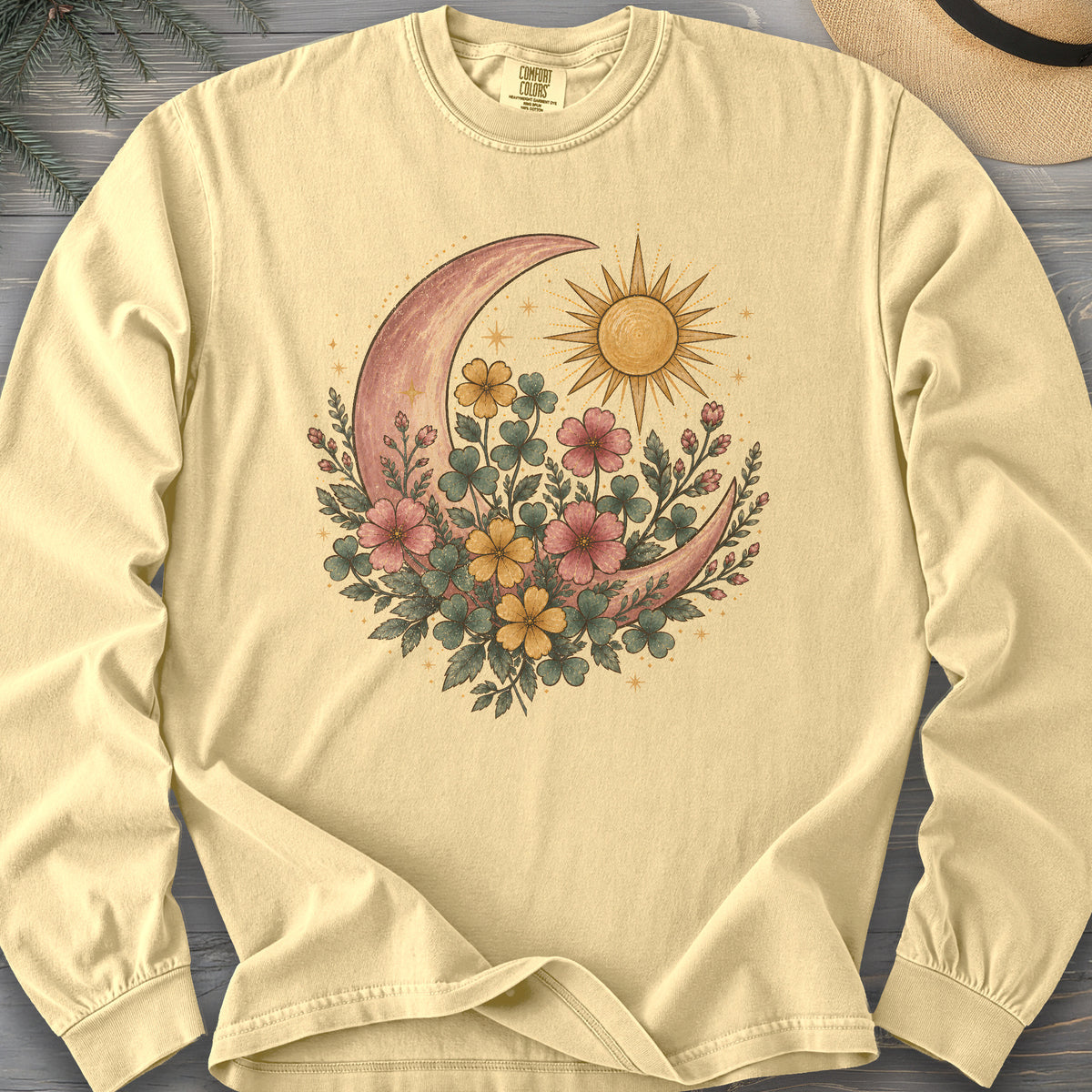 Shamrock Crescent Moon Comfort Colors 6014 Long Sleeve