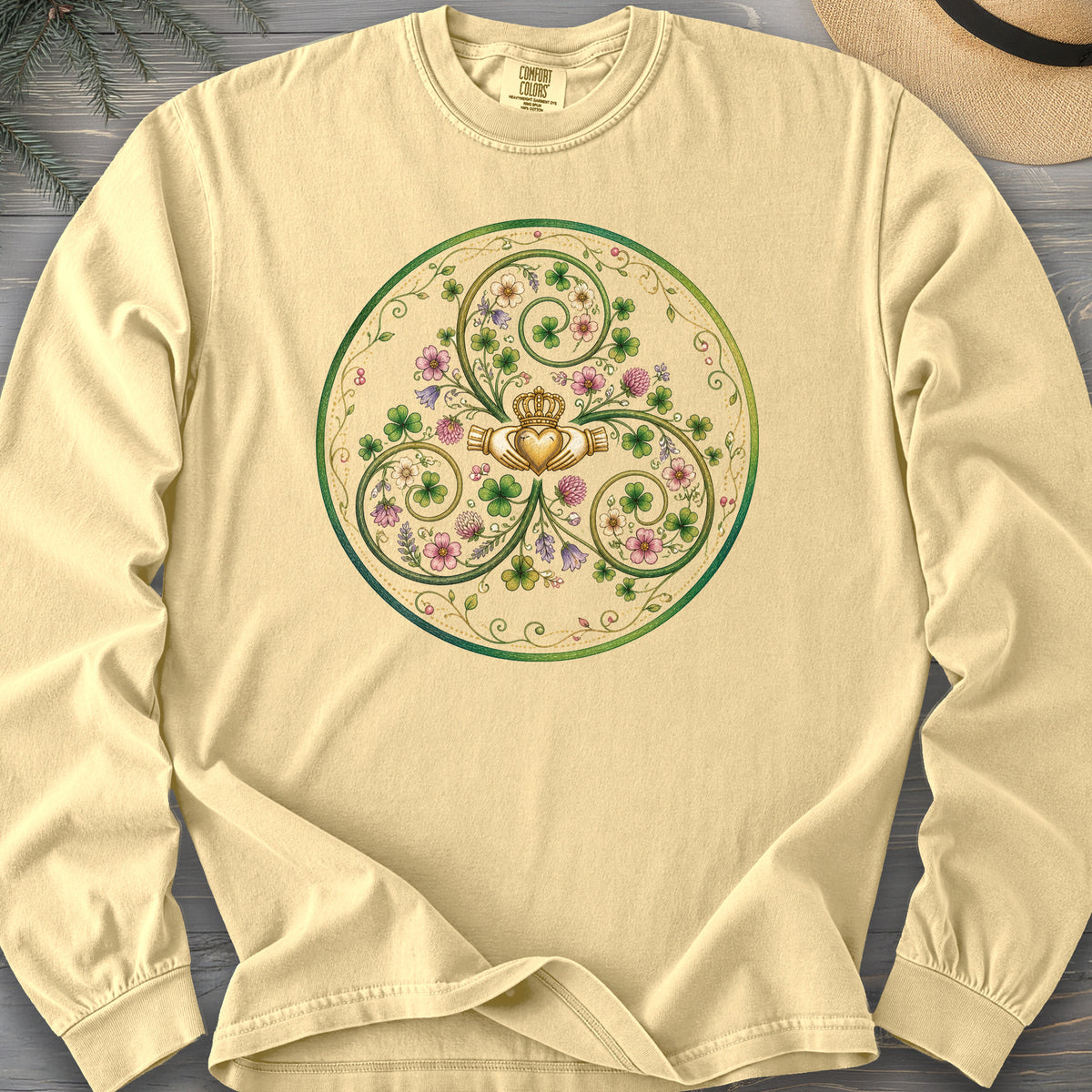 Claddagh Floral Triskele Comfort Colors 6014 Long Sleeve