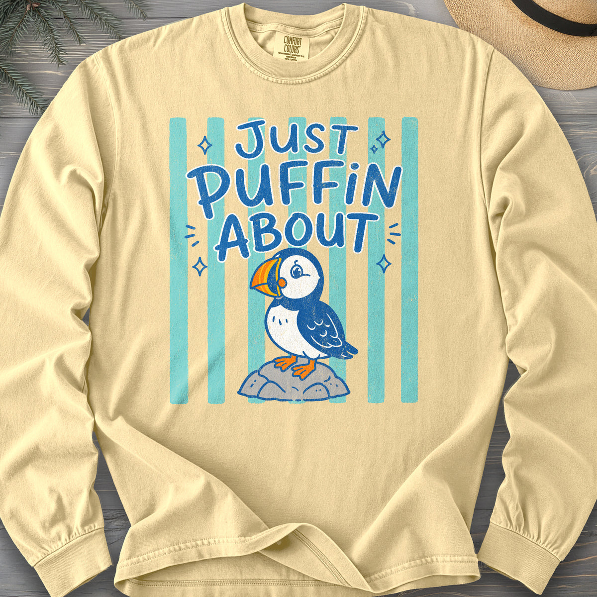 Just Puffin About Stripes Comfort Colors 6014 Long Sleeve