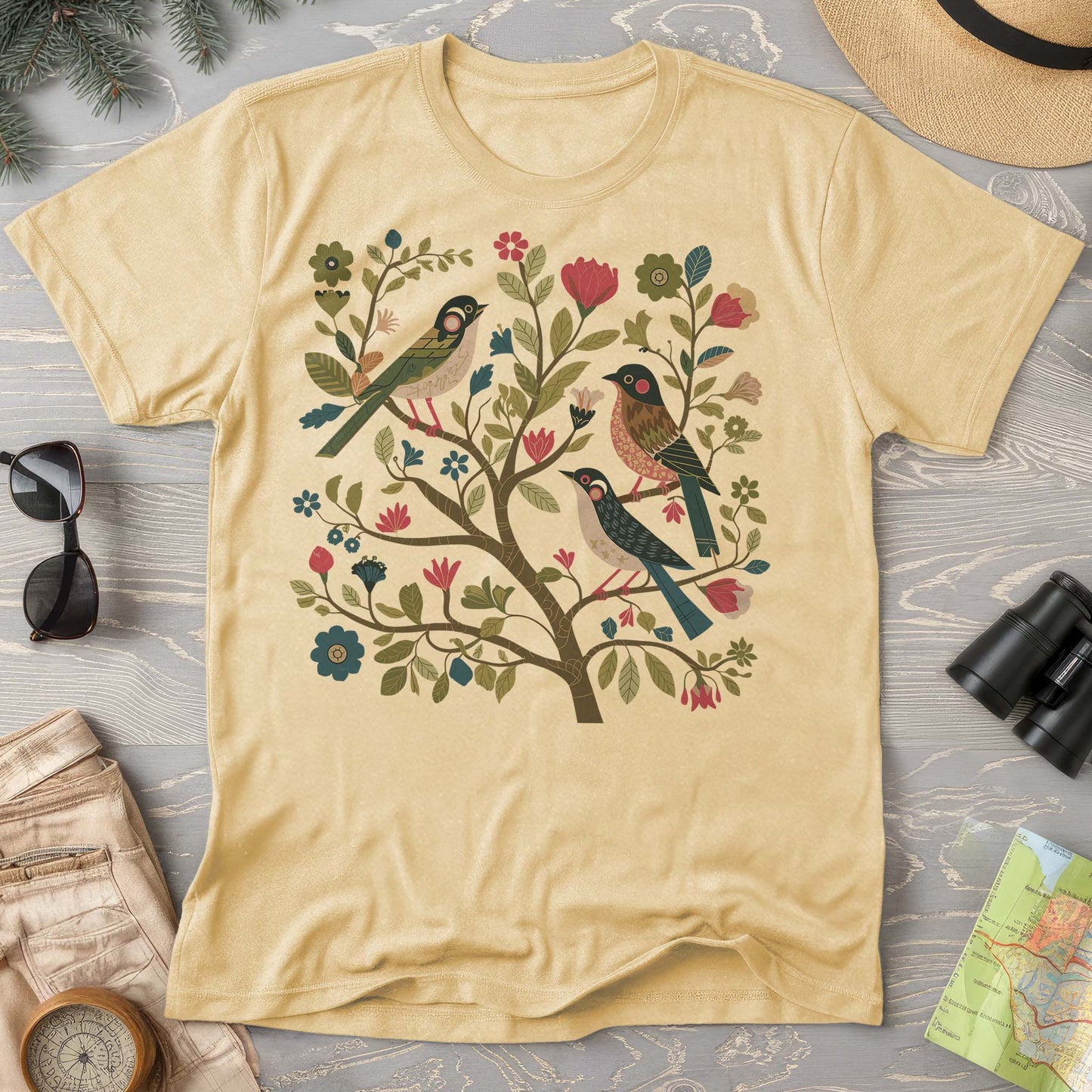 Cottagecore Birds "Folk Art Print" Comfort Colors T-Shirt