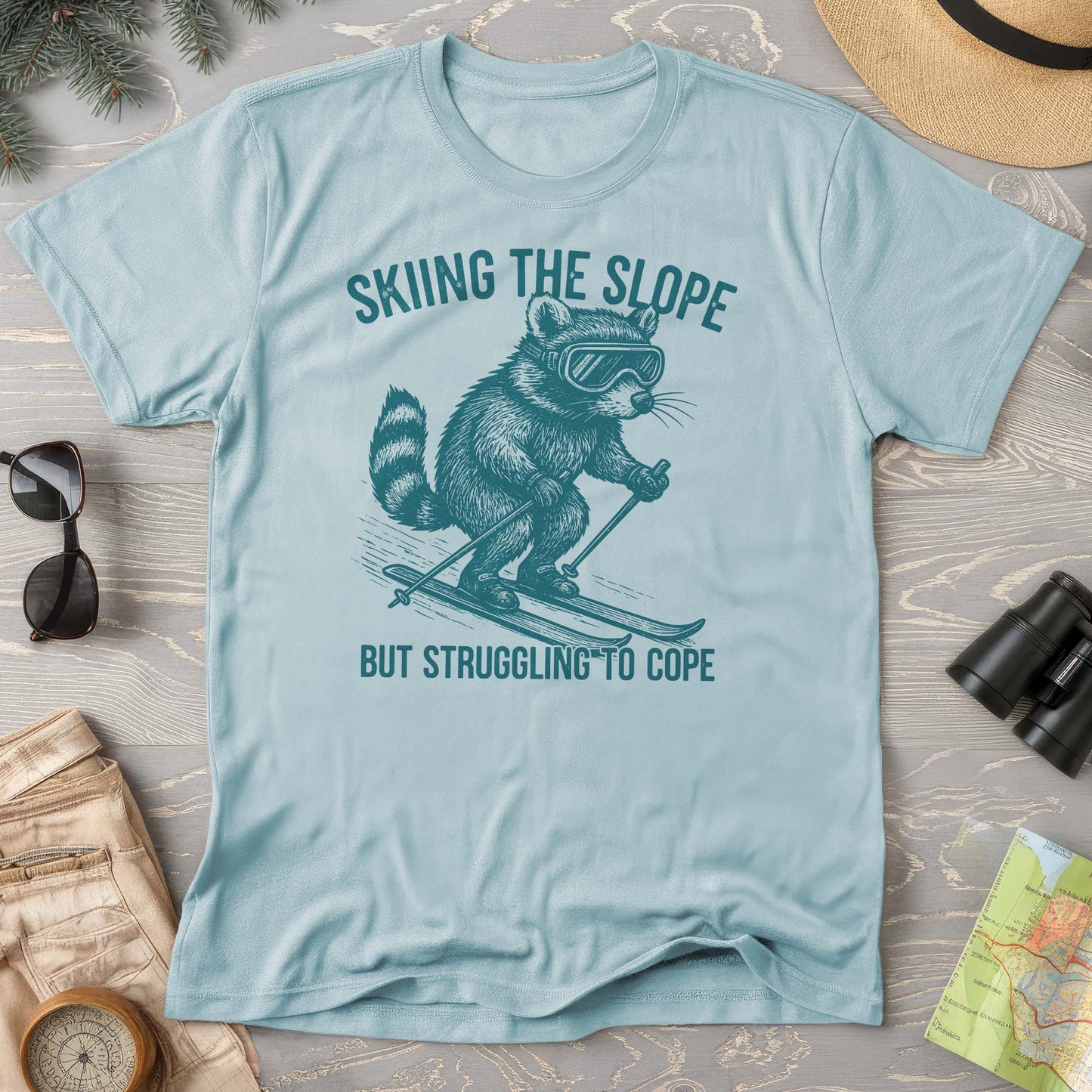 Skiing the Slope Raccoon Comfort Colors T-Shirt