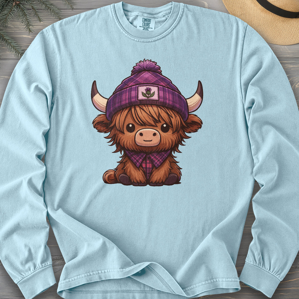 Tartan Highland Cow Long Sleeve Shirt