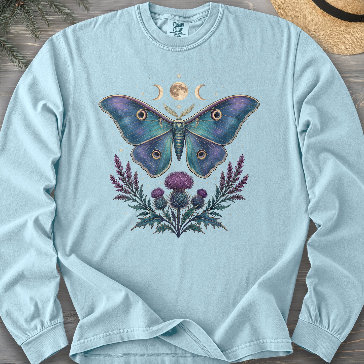 Luna Moth Thistle Bouquet Comfort Colors 6014 Long Sleeve