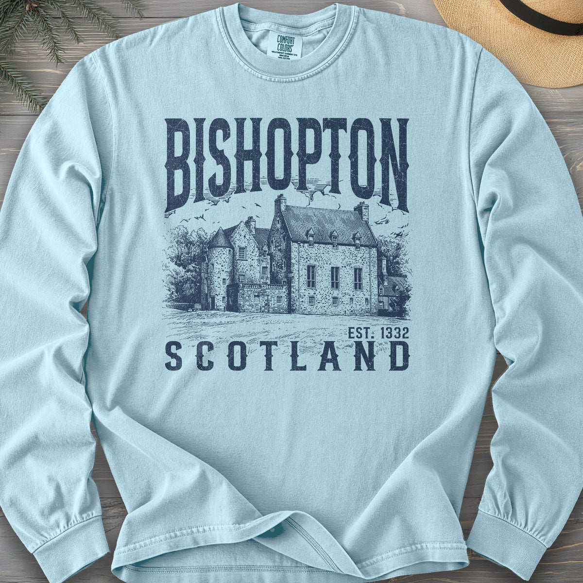 Bishopton Scotland Sketch Comfort Colors 6014 Long Sleeve