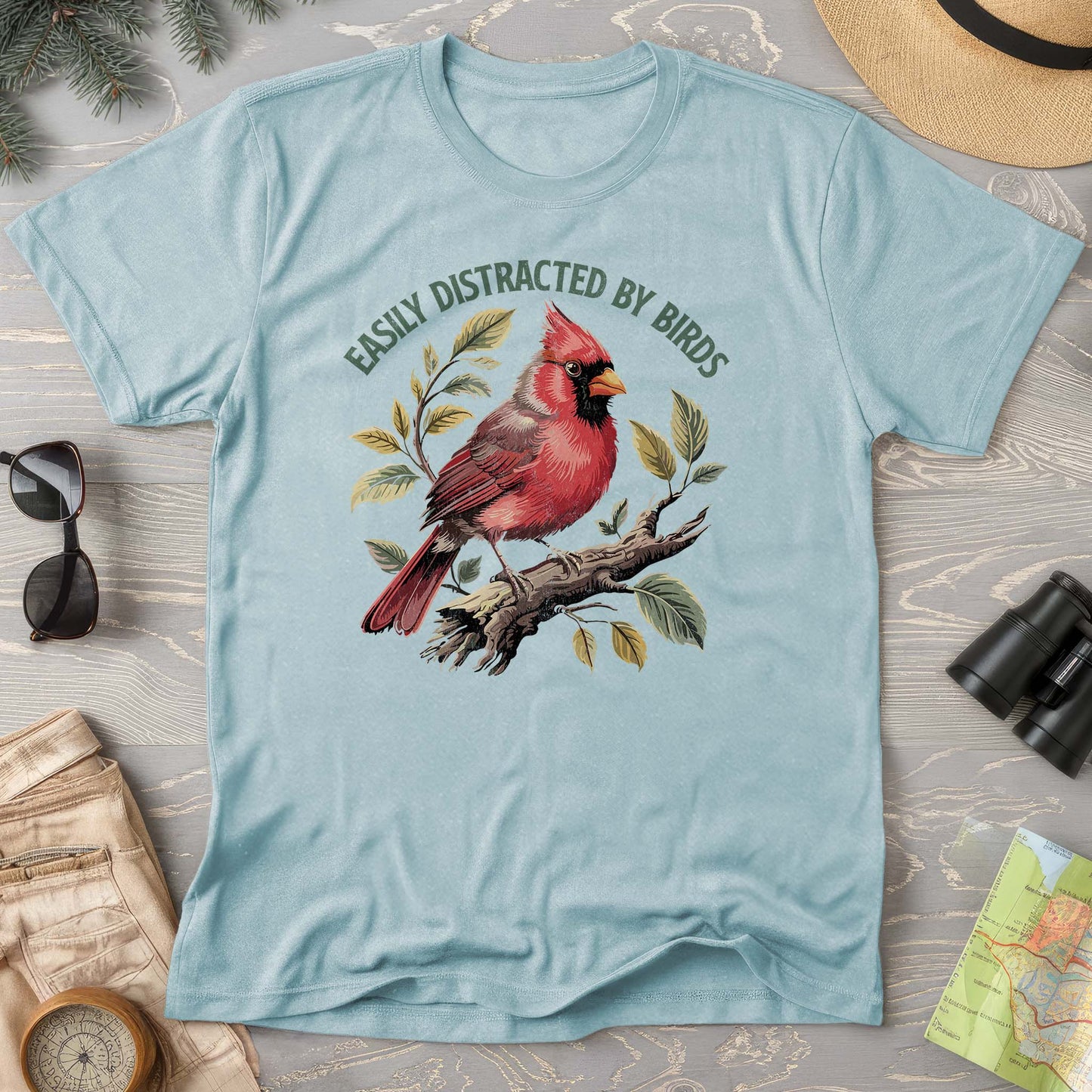 Easily Distracted By Birds Cardinal Comfort Colors T-Shirt