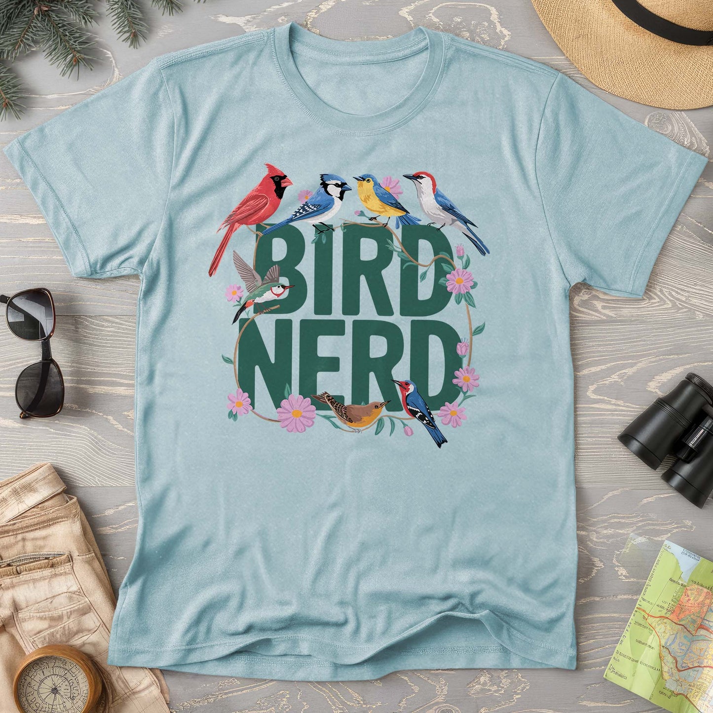 Bird Nerd "Flower Birds" Comfort Colors  T-Shirt