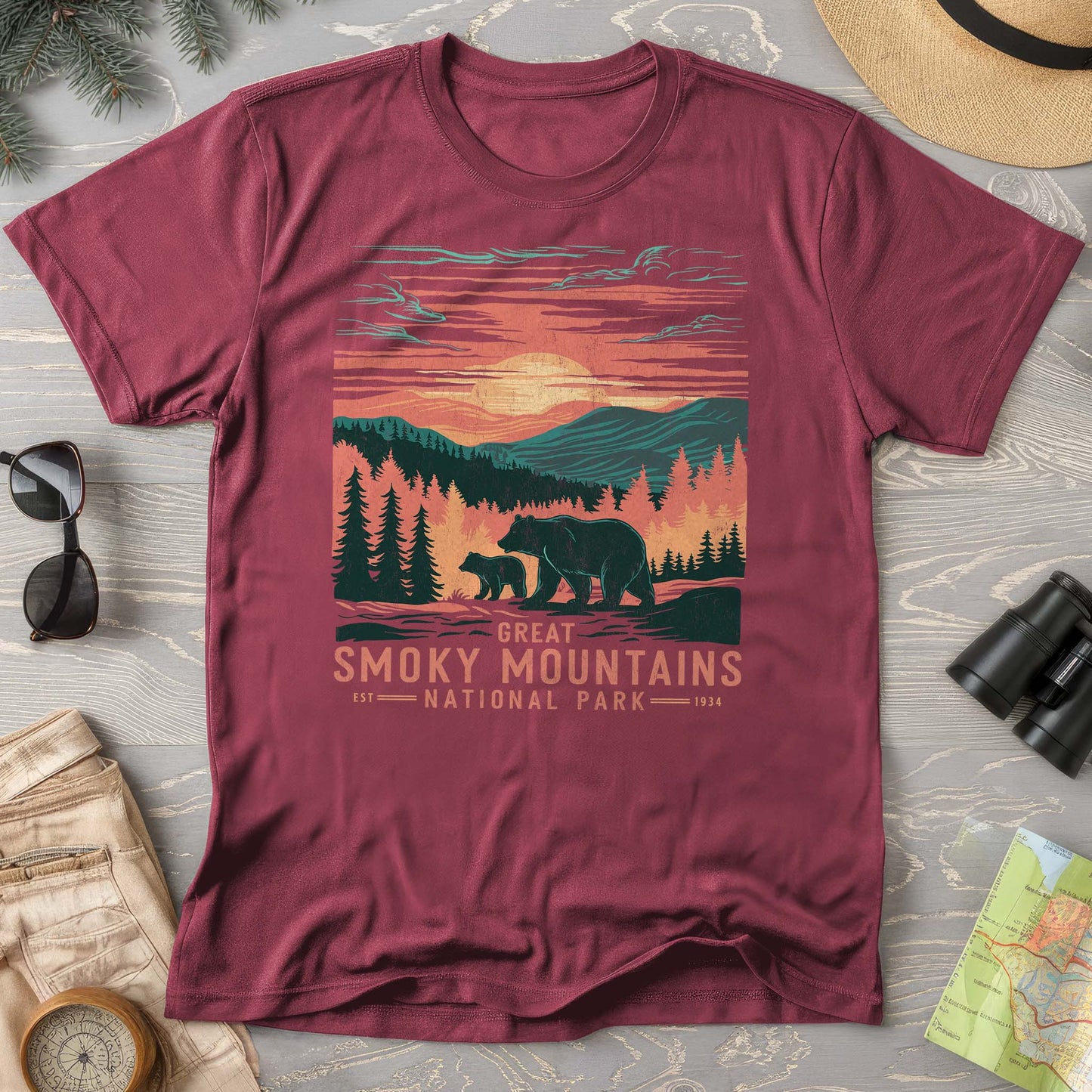 Great Smoky Mountains Sunset Bears T-Shirt