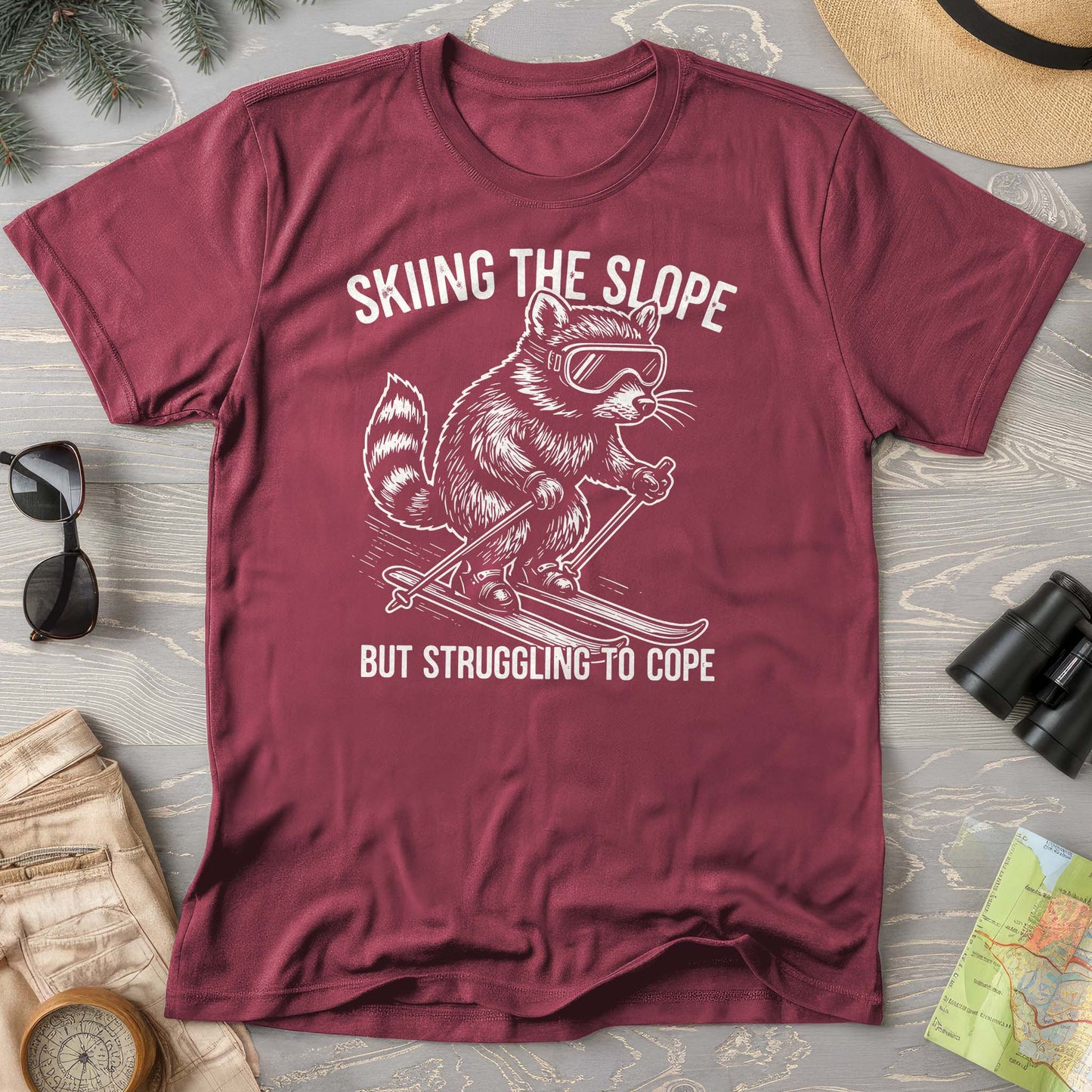 Skiing the Slope Raccoon Comfort Colors T-Shirt