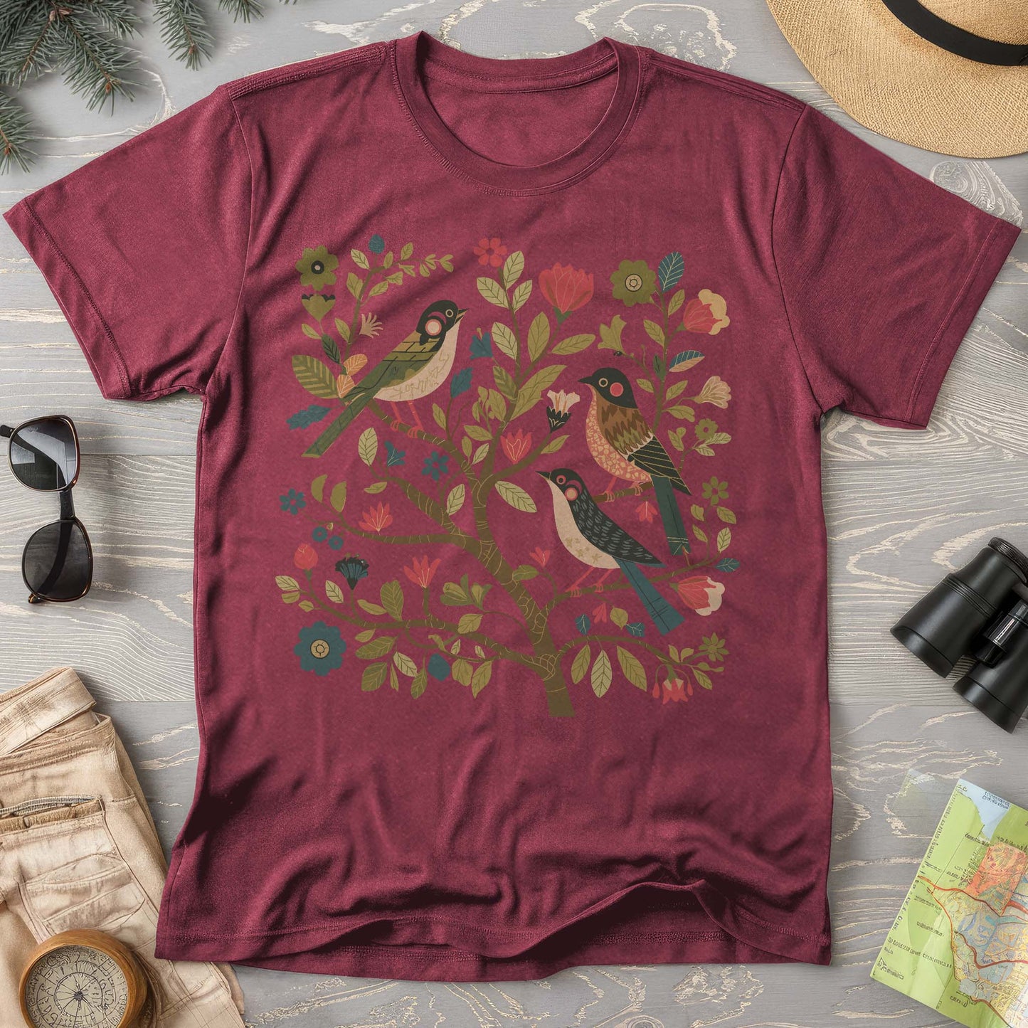 Cottagecore Birds "Folk Art Print" Comfort Colors T-Shirt