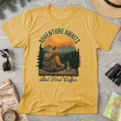 Adventure Awaits But First Coffee "Bear Design" Comfort Colors T-Shirt