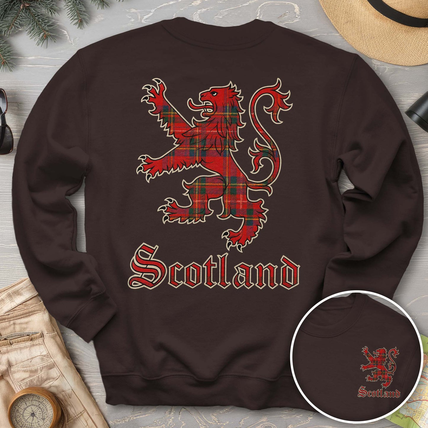 Scotland Tartan Lion Front/Back Print Sweatshirt