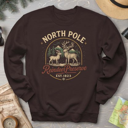 North Pole Reindeer Preserve Vintage Print Sweatshirt