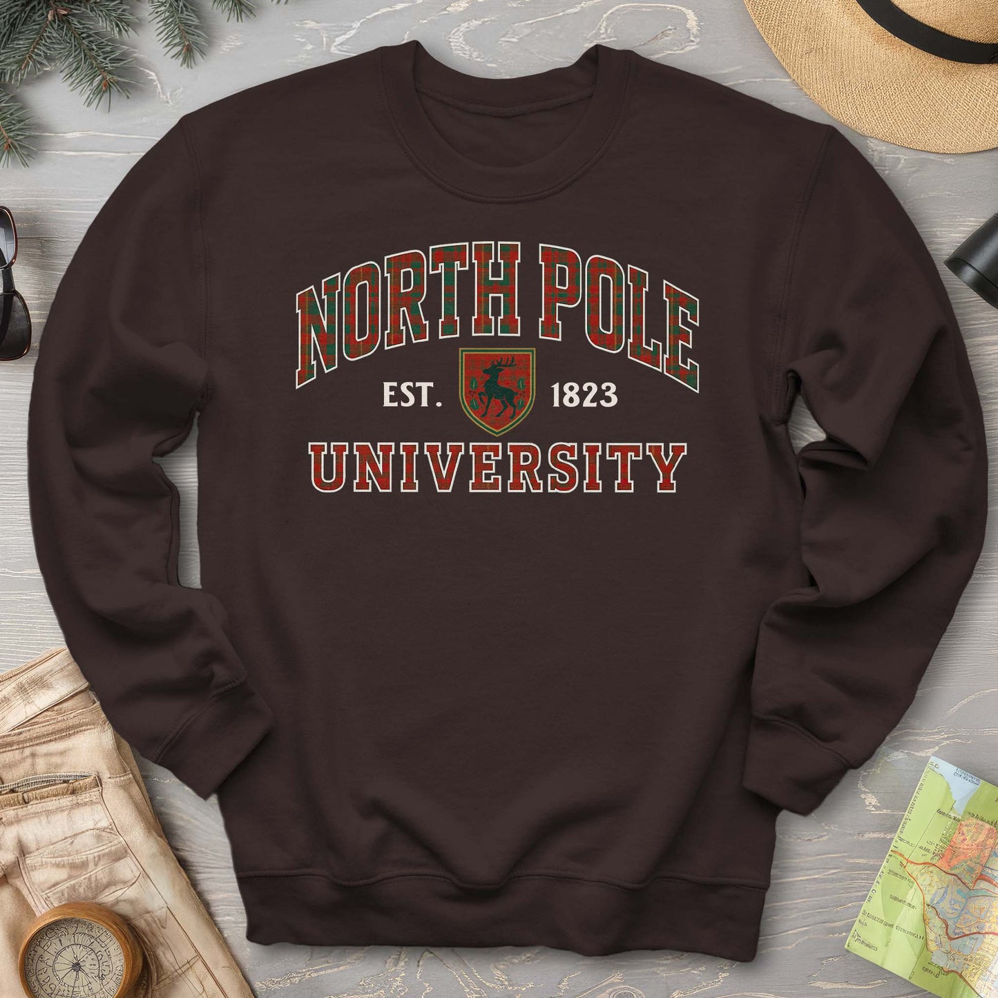 North Pole University Holiday Plaid Sweatshirt