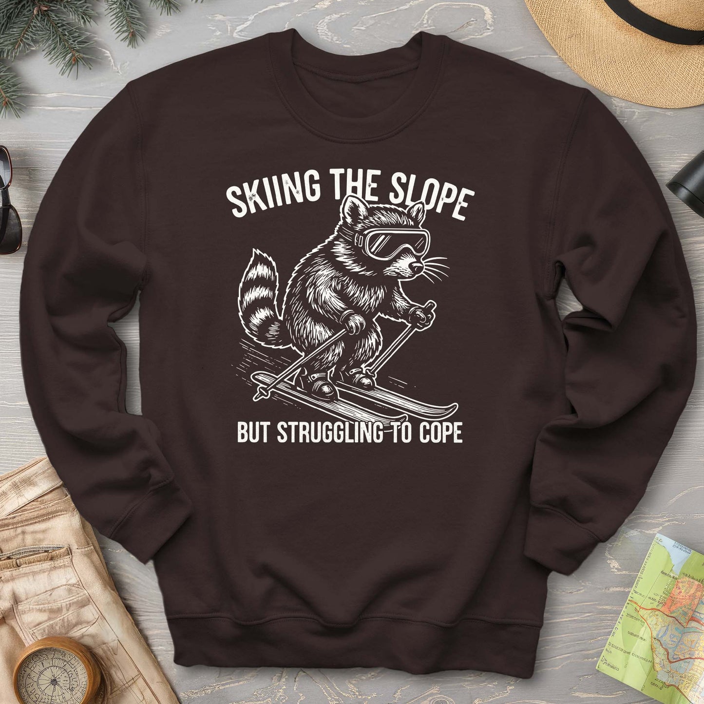Skiing the Slope Raccoon Sweatshirt