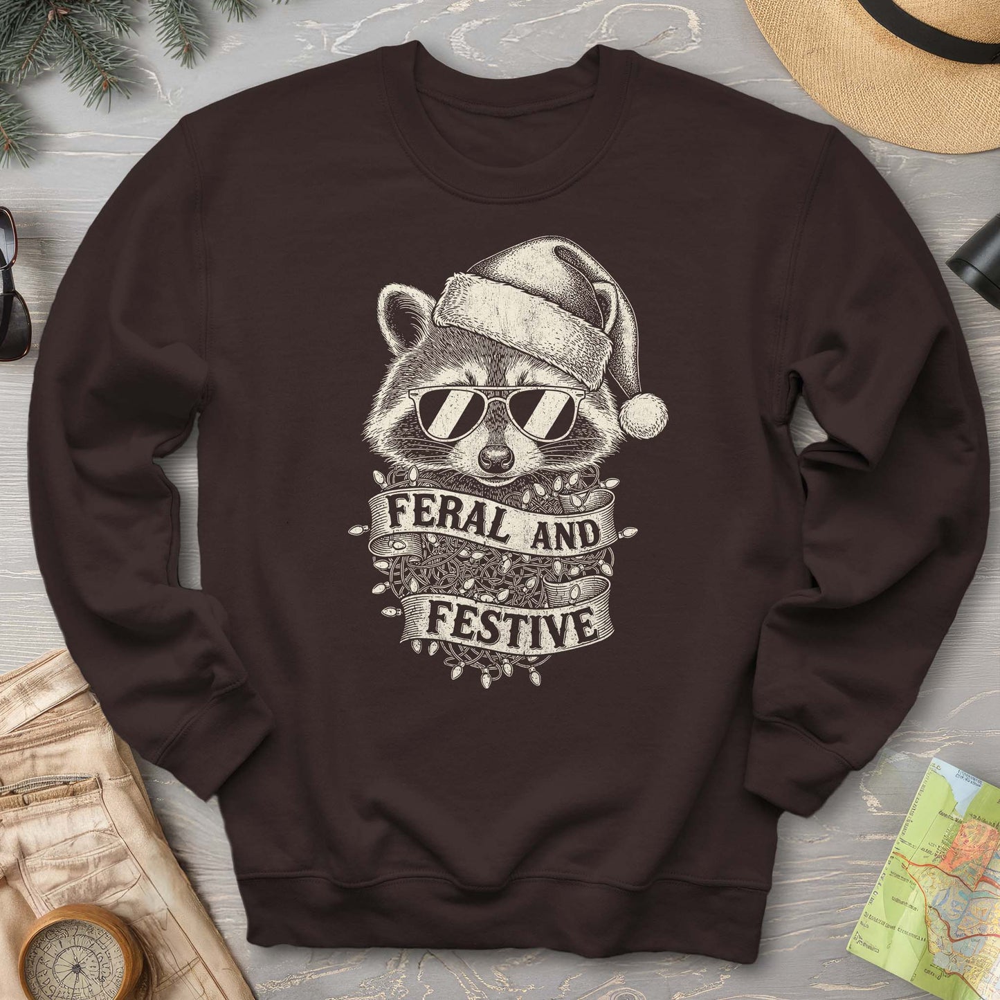 Feral and Festive Racoon Sweatshirt