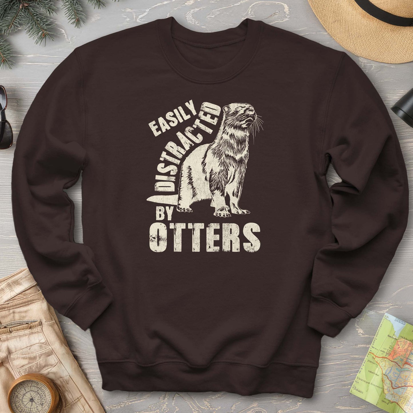 Easily Distracted By Otters Vintage Print Sweatshirt