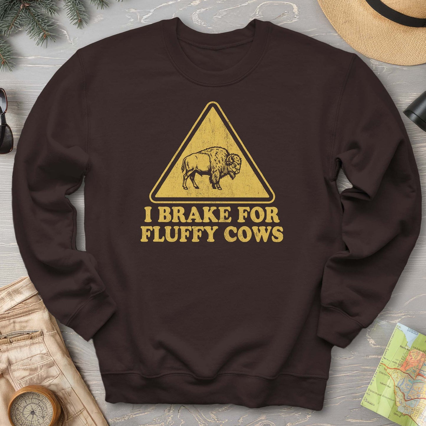 2026021701 Brake For Fluffy Cows Sign V01 - Gildan 18000 Sweatshirt