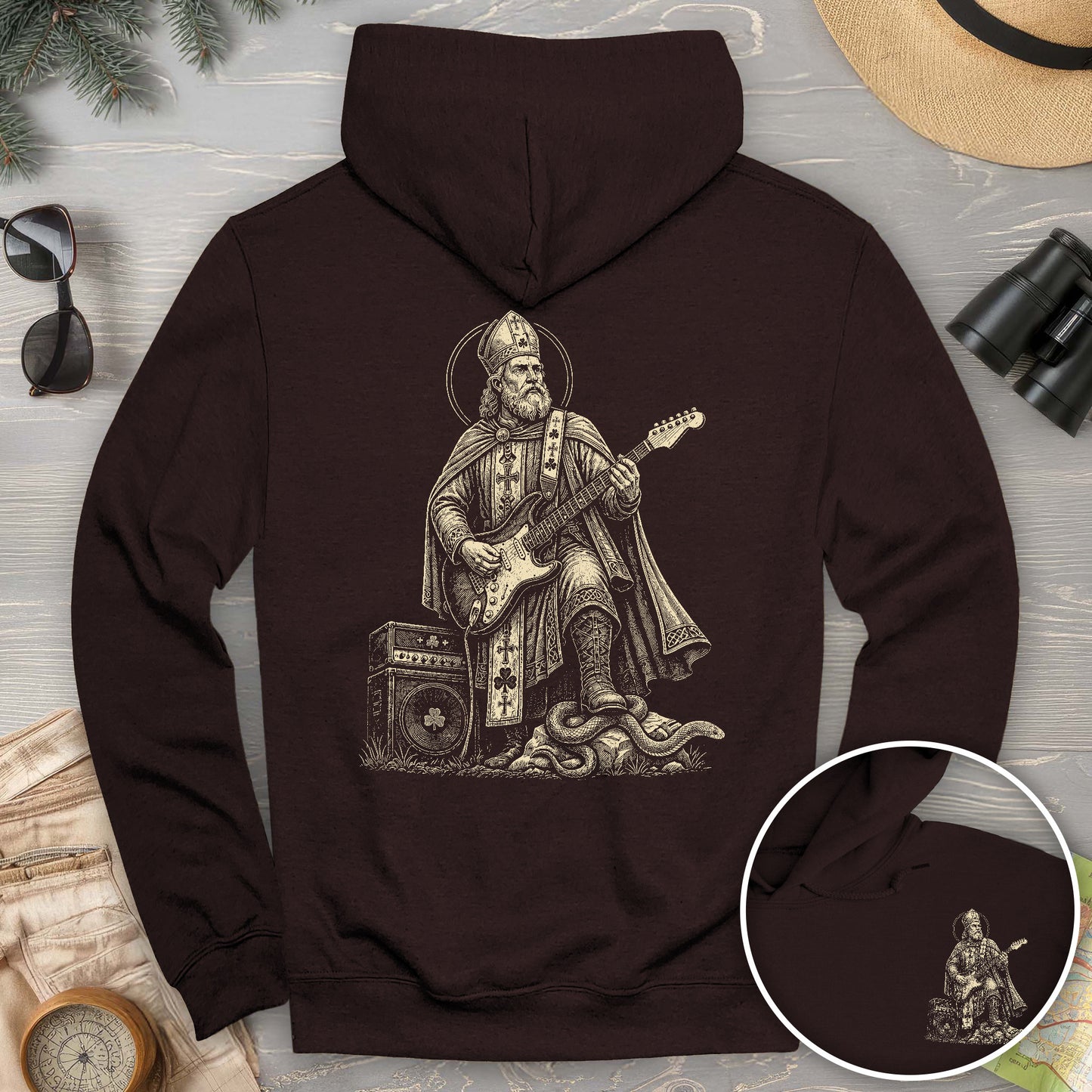 Saint Patrick Guitar Front/Back Print Hoodie
