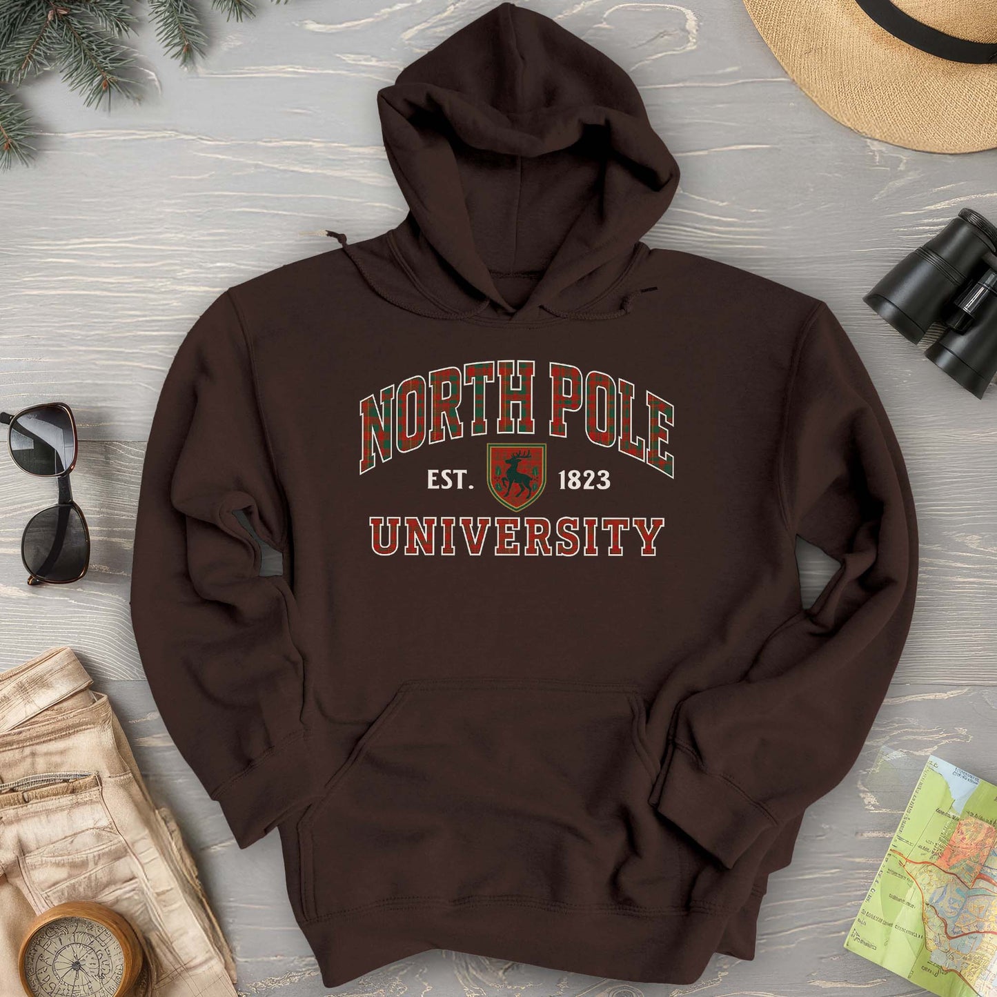 North Pole University Holiday Plaid Hoodie
