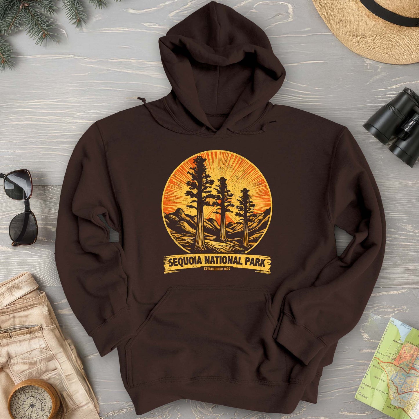 Sequoia 3 Trees Vintage Print Hoodie
