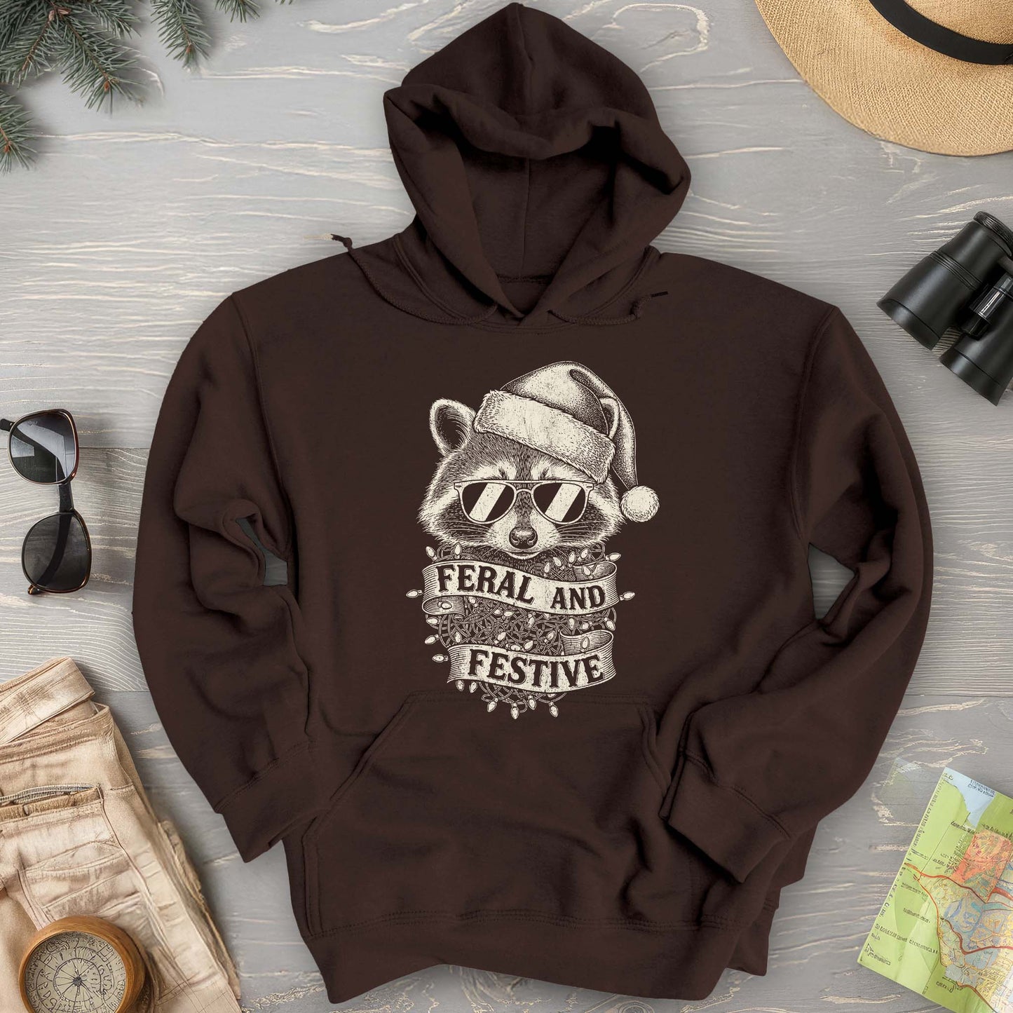 Feral and Festive Racoon Hoodie
