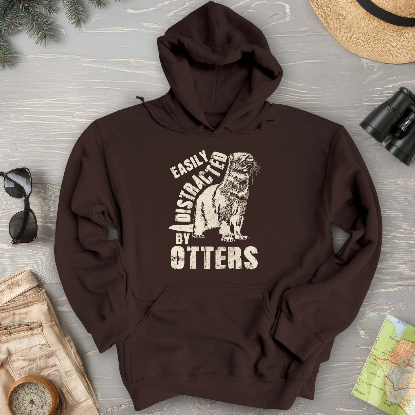 Easily Distracted By Otters Vintage Print Hoodie