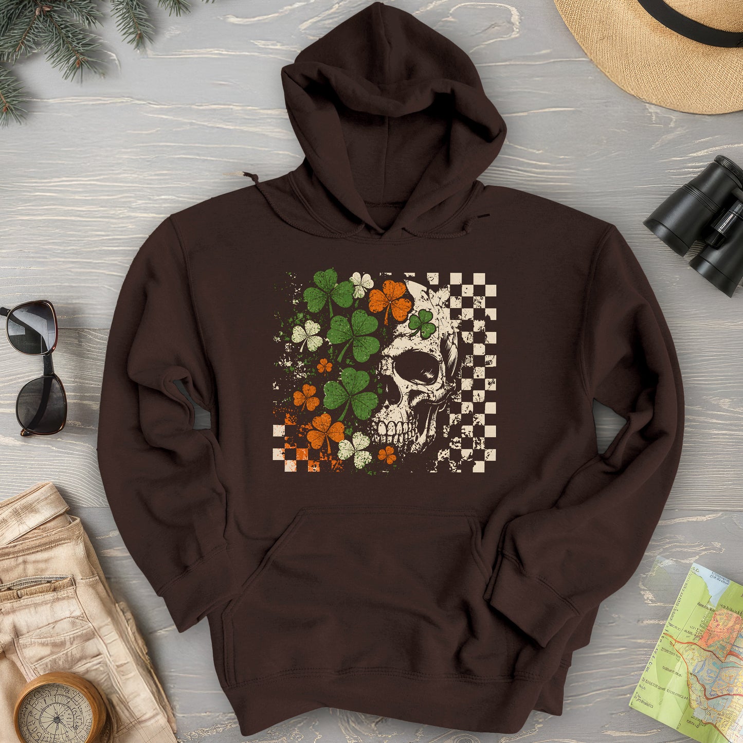 Shamrock Skull Check Hoodie
