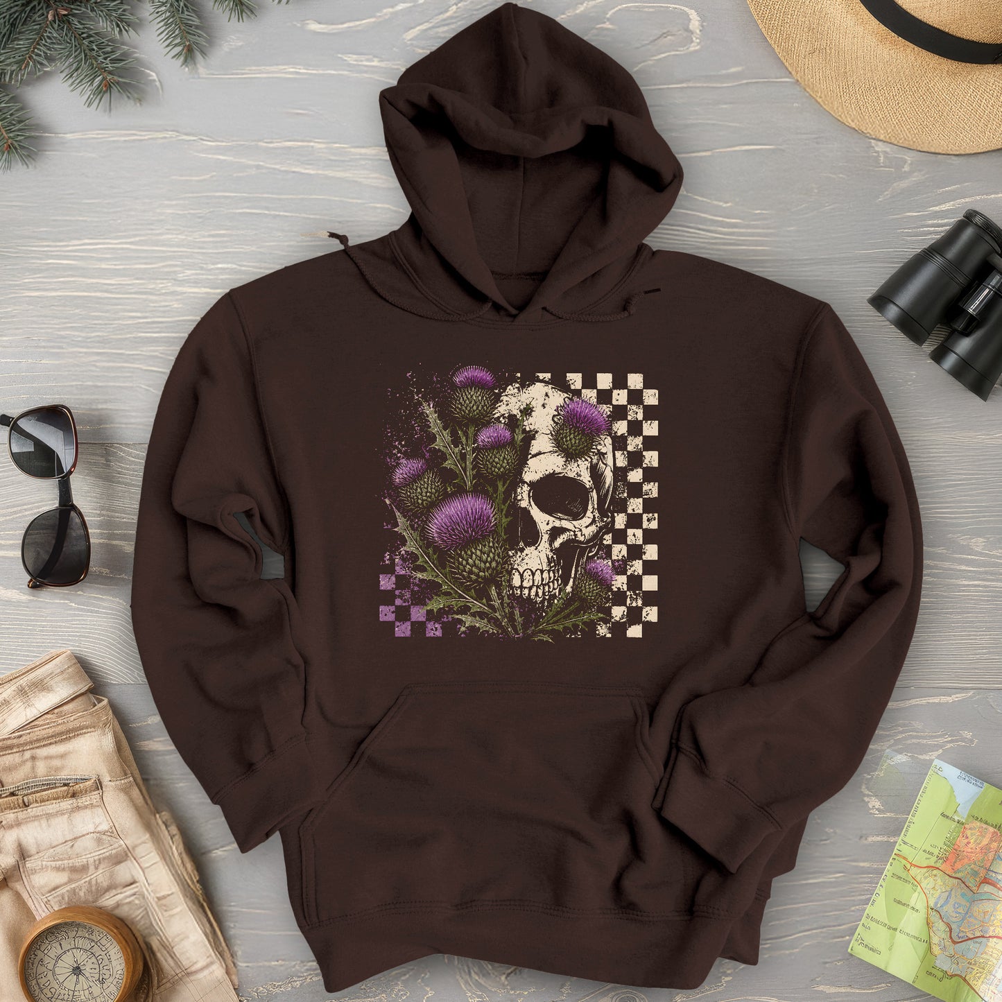 Thistle Skull Check Hoodie