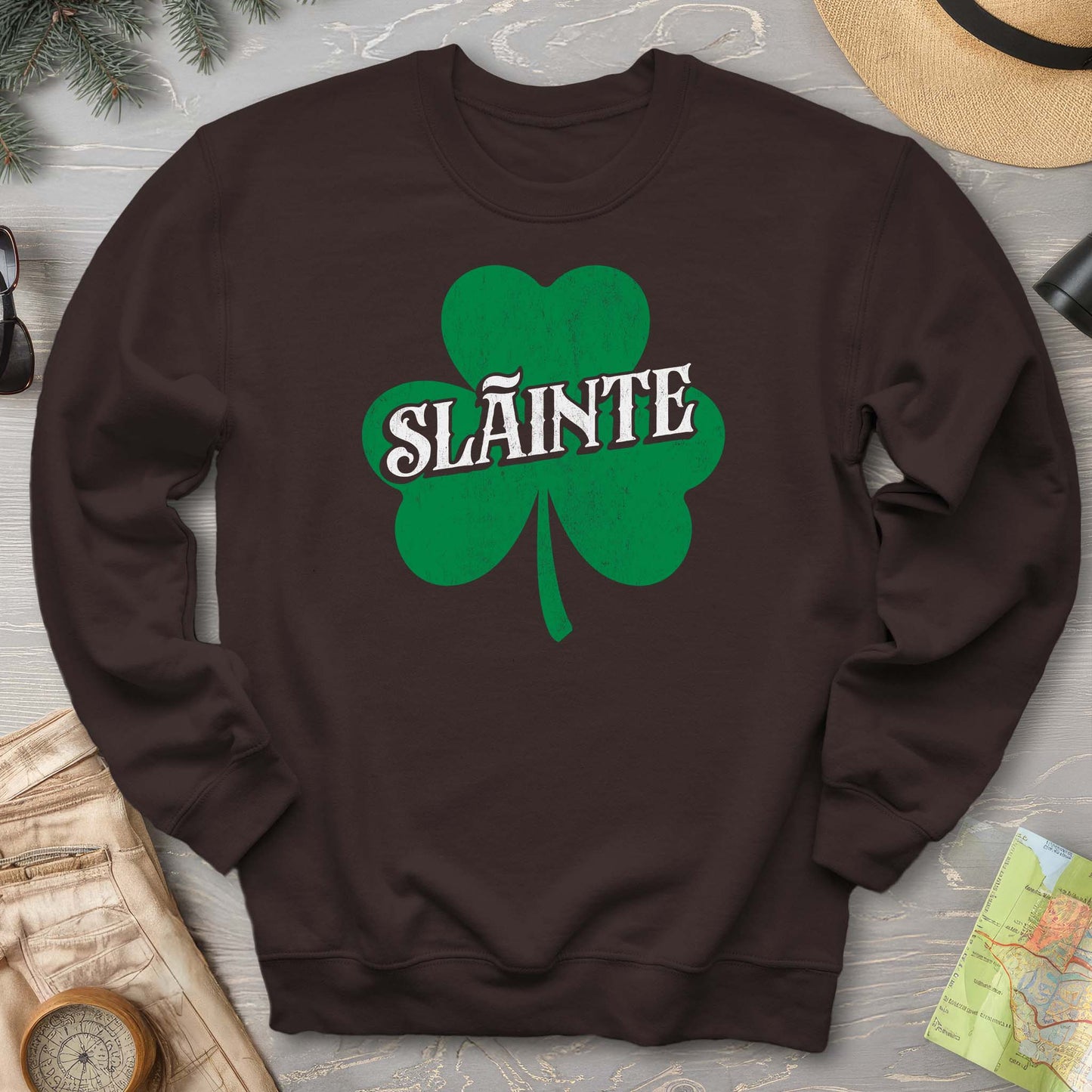 Sláinte Vintage Textured Shamrock Crewneck Sweatshirt